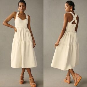 Anthropologie Forever That Girl Denim Sweetheart Neckline Midi Dress